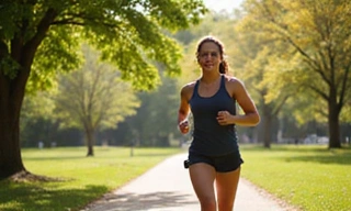 A person jogging in a park, looking energetic and healthy, with a bright, natural background. The image evokes a sense of active lifestyle and vitality.